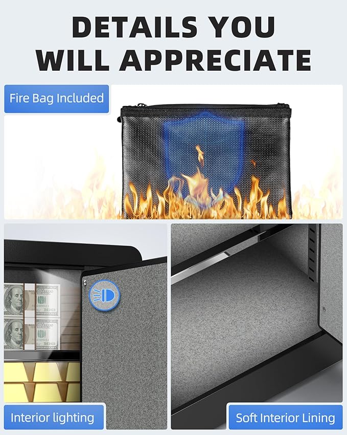 DAYI Safe Box, 0.8 Cubic Feet Home Safe with Fireproof Waterproof Bag, Security Safe Box for Money Cash Valuables, Digital Electronic Keypad, Dual Alarm System, Removable Shelf - D-25