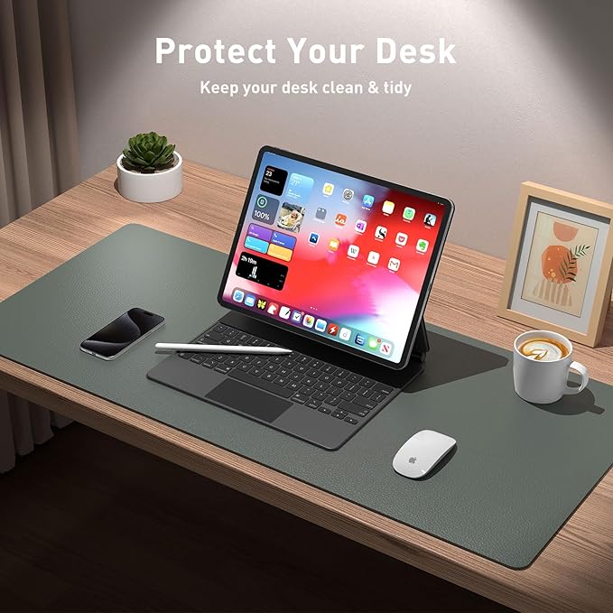 Aothia Leather Desk Pad Protector, Office Desk Mat, Large Mouse Pad, Non-Slip PU Leather Desk Blotter, Laptop Desk Pad, Waterproof Desk Writing Pad for Office and Home (Jungle Green, 31.5" x 15.7")