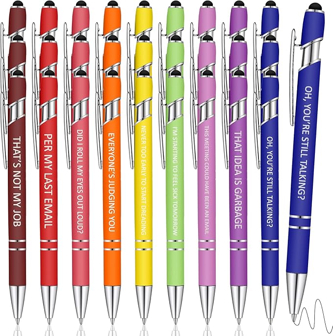 Eersida 30 Pcs Snarky Office Pens Funny Insulting Pens Arcastic Negative Quotes Ballpoint Macaron Touch Stylus for Office, Black Ink