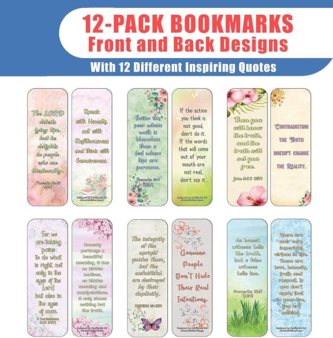 NewEights Famous Verses and Quotes on Honesty (12-Pack) – Daily Motivational Card Set – Collection Set Book Page Clippers – Ideal for Church Events