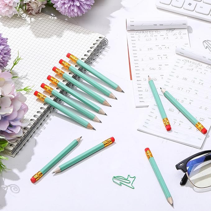Chivao 288 Pieces Golf Mini Pencils Bulk with Eraser #2 HB Golf Short Pre Sharpened Pencils for Party Favors Office Supplies 4 Inch(Sage Green)