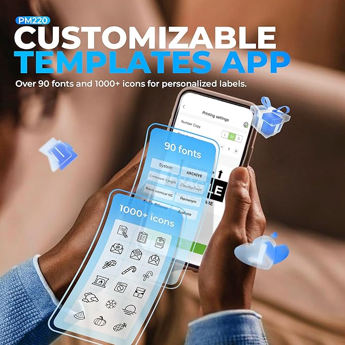 Nelko Label Maker Machine with Tape, PM220 Bluetooth Label Printer, 2 Inch Portable Thermal Printer for Small Business, Logo, Clothing, Sticker Printer for Phones & PC, with 3 Labels, Deep Blue