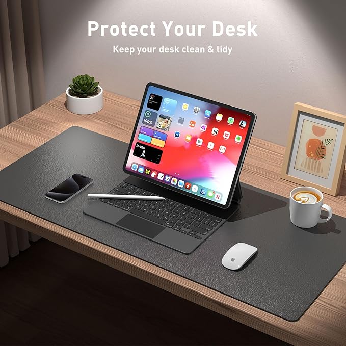 Leather Desk Pad Protector,Mouse Pad,Office Desk Mat, Non-Slip PU Leather Desk Blotter,Laptop Desk Pad,Waterproof Desk Writing Pad for Office and Home (Gray,31.5" x 15.7")