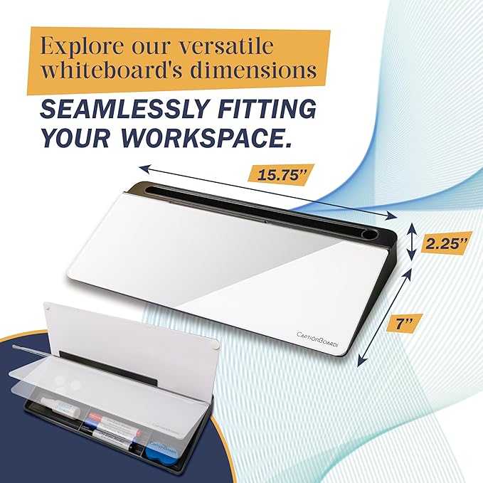 15-Inch Desktop Whiteboard - Glass Dry Erase Board for Desk Whiteboard with Stand with 3 Markers, Spray Bottle, 3 Cable Holders & Storage Box Work from Home Office Gadgets, Black & White