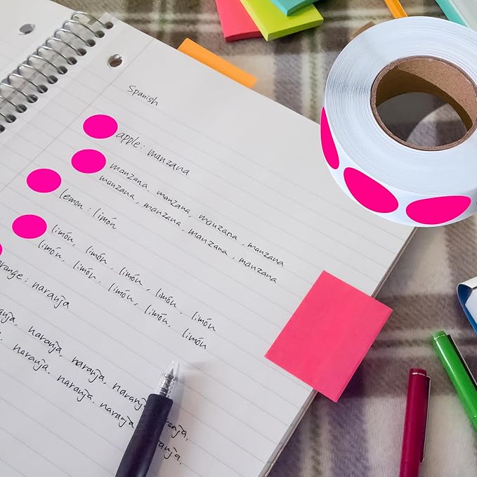 PARLAIM 3/4 Inch Round Permanent Adhesive Color-Code Dot Stickers,1000 Stickers Roll dots Label Dispenser Box Circle Stickers Labels(Fluorescent Pink)