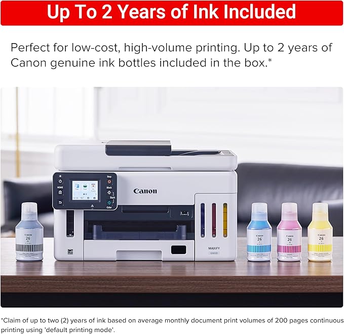 Canon Megatank GX6120 Wireless All-in-One Printer, Print, Scan and Copy, with 2.7" LCD Touch Screen and Auto Document Feeder, White