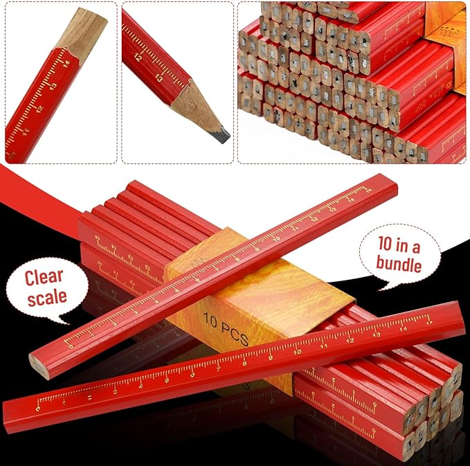 100 Pcs Carpenter Pencils, Octagonal Hard Black Carpenter Pencils for Woodworking Marking & Construction Plans