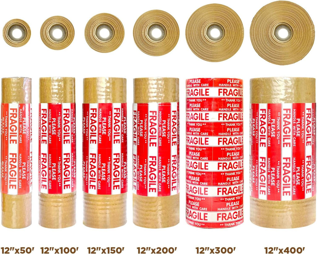 Honeycomb Packing Paper, 12"x400' Red | Perforated Honeycomb Packing Paper Recyclable Moving Supplies for Shipping & Moving | Plastic-Free Alternative to Bubble Cushion Wrap with 36 Fragile Stickers