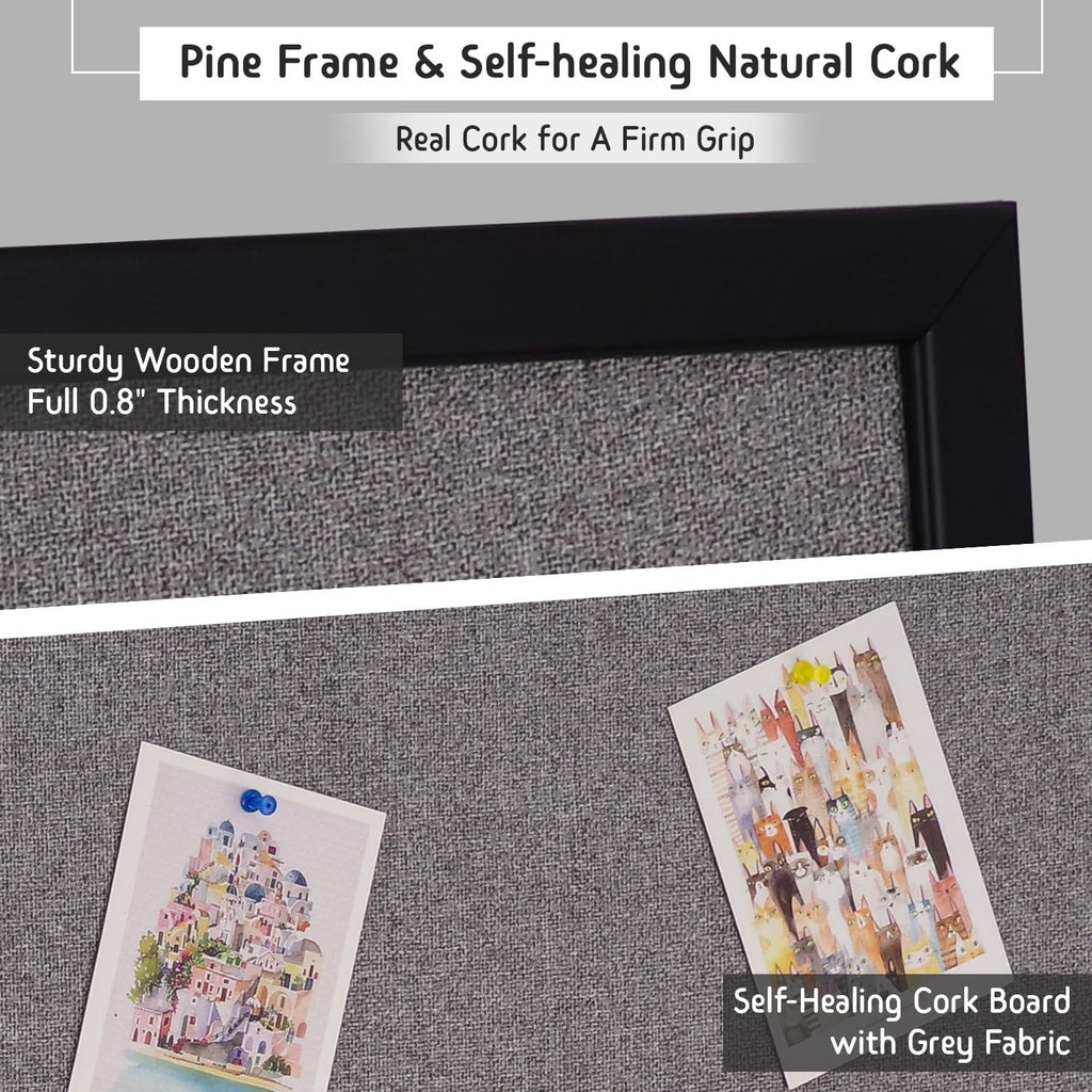 Bulletin Board 46x30 Inch, Large Cork Board with Grey Fabric and Pine Wood Frame, Cork Boards for Walls, Wall Mounted Fabric Notice Board for Home Office School, Vision Board and Message Organizer