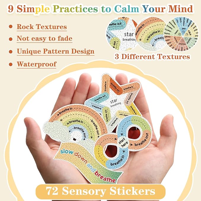 Libima 72 Pieces Anxiety Sensory Stickers Anxiety Textured Stickers Fidget Stickers Mindfulness Sticker School Counselor Supplies Adult Sensory Items Anxiety Relief, 9 Styles(Retro Color)