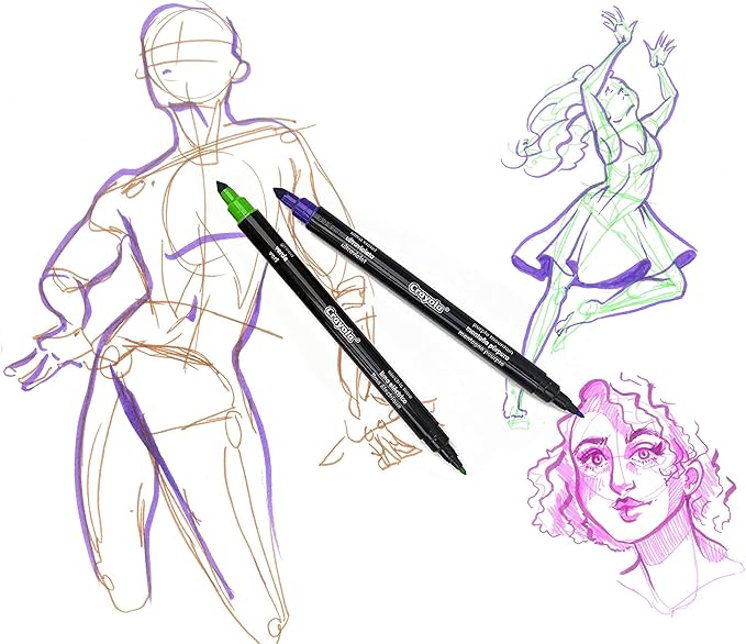 Crayola Sketch & Detail Dual-Tip Markers (16ct), Markers for Adult Coloring, Fine & Brush Tip Art Markers, For Calligraphy & Drawing