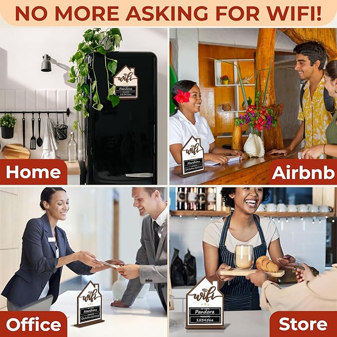 Wifi Sign For Guests - Wood Wifi Password Sign for Home Business, Wifi Board Sign Guest Bedroom Essentials, Guest Room Decor Wooden Wifi Name Sign with Erasable Pen