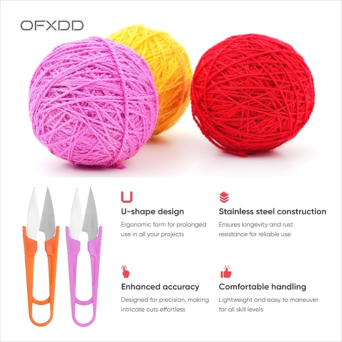 Thread Snips for Sewing - Thread Cutter/Clippers U Shape - Sewing Scissors Small - Thread Nippers/Trimming, Yarn Scissors for Knitting, Stitch - Mini DIY Supplies, Plastic Handle, 2 Pcs