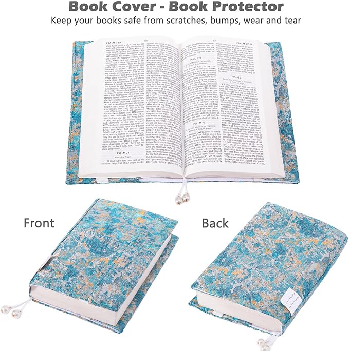 Book Covers with Cardholder - Fabric Dust Jackets for Books - Book Protector for Book Lovers - Book Covers for for Paperbacks,Hardcover,Bibles - Soft Cover Book Sleeve for AA Books