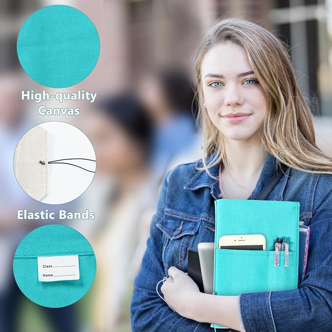 Canvas Book Covers, Washable Book Protector, Book Cover for Paperback Novels, Adjustable Book Cover for Hardcover with Pockets for Pen, Soft Cover Books, Book Lovers Gifts