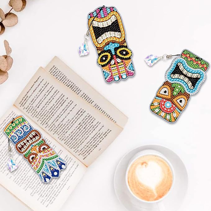 pigpigboss Diamond Painting Bookmark 6 PCS PVC Cute Animal Face Bookmark Diamond Painting Dots Art Owl Diamond Painting Bookmark for Adult Kids Book Decor Gift