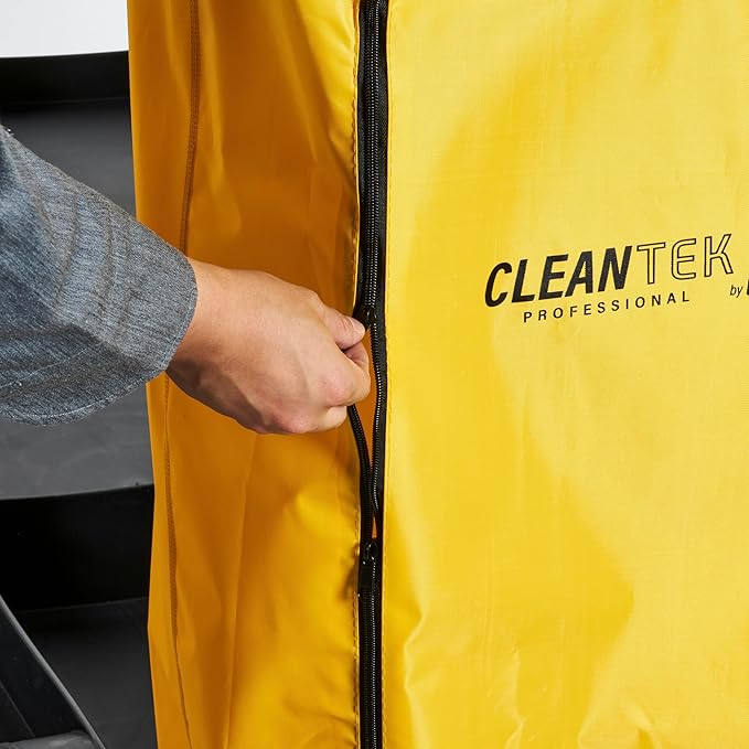 Restaurantware-Clean Tek Professional Janitor Cart with Wheels, 1 Cleaning Trolley with Cover and 21 Gallon Bag - 3 Shelves, Heavy-Duty, Gray Plastic Commercial Janitorial Cart, for Restaurants