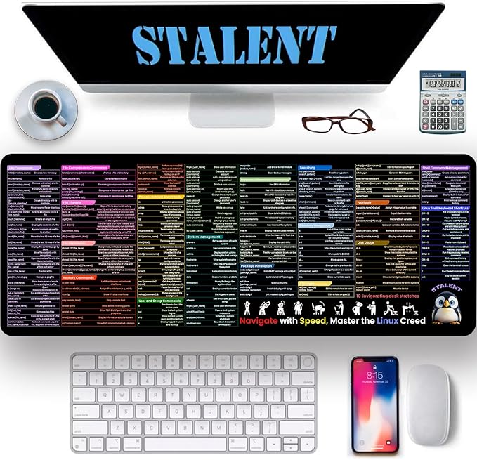Linux Command Line Mouse Pad - 31.5"x11.8" XL Large Cheat Sheet Desk Mat for Kali/Ubuntu/Red Hat/Debian/OpenSUSE/Centos/Arch/Mint for Programmers, Developers, and IT Professionals