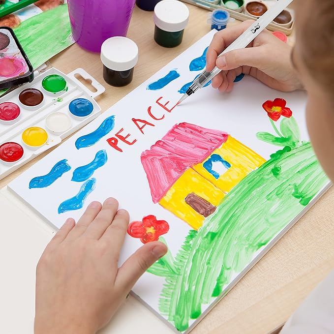 Mr. Pen Watercolor Brush Pens, 6 pcs, Pointed & Flat Tips, Nylon Bristles, White, Refillable, Portable Ink/Water Brush