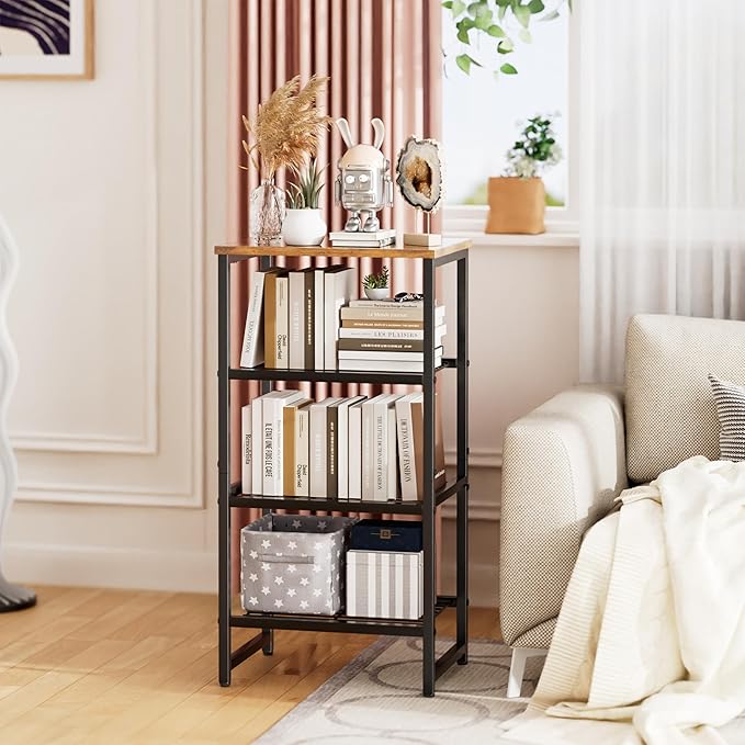 Printer Stand Holder 4 Tier - Heavy Duty Metal Shelving Unit for Printer Shelf Office Organizer, Industrial Printer Side Table with Wood Desk for Scanner Fax Machine, Bronze