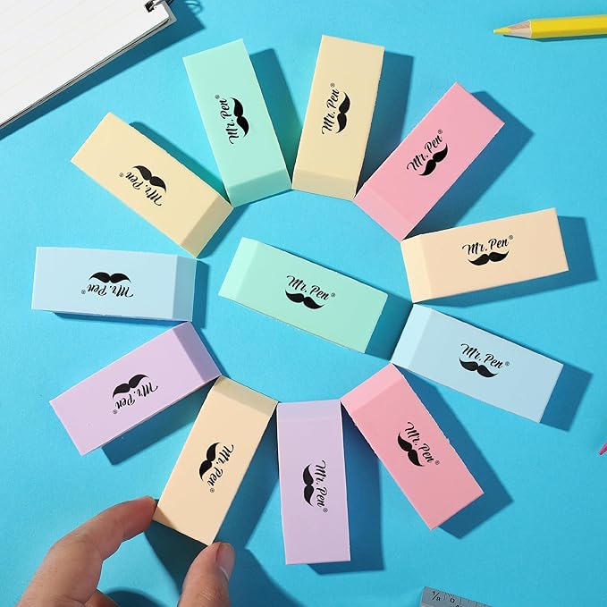 Mr. Pen- Erasers, 24 Pack, Pastel Colors Pencil Eraser, Erasers for Pencils, Mr Pen Erasers, Erasers for School, Large Eraser, Block Erasers for School, Rubber Eraser, Large Erasers for School
