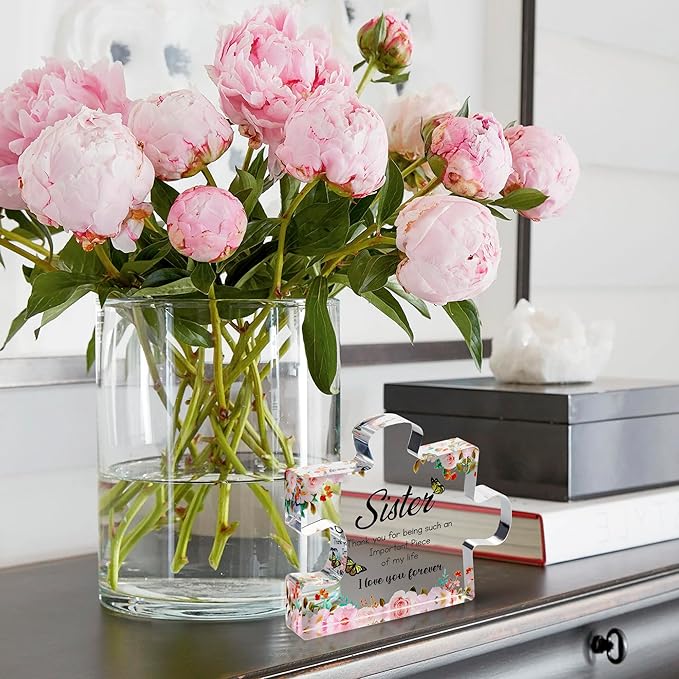 VELENTI for Sister - Engraved Acrylic Puzzle Piece with Heartfelt Message - Perfect Sister Birthday, Thanksgiving, Paperweights - Cute Decoration for Home, Office