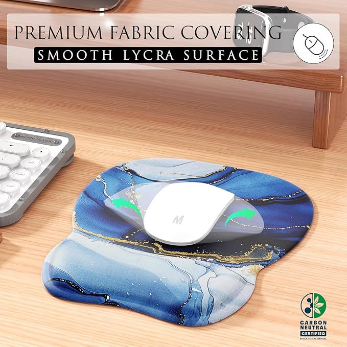 MROCO Ergonomic Mouse Pad with Gel Wrist Rest, Comfortable Mousepad with Smooth Wrist Support Surface and Non-Slip PU Base for Pain Relief, Computer, Laptop, Office & Home, 9.4 x 8.1 in, Blue Marble