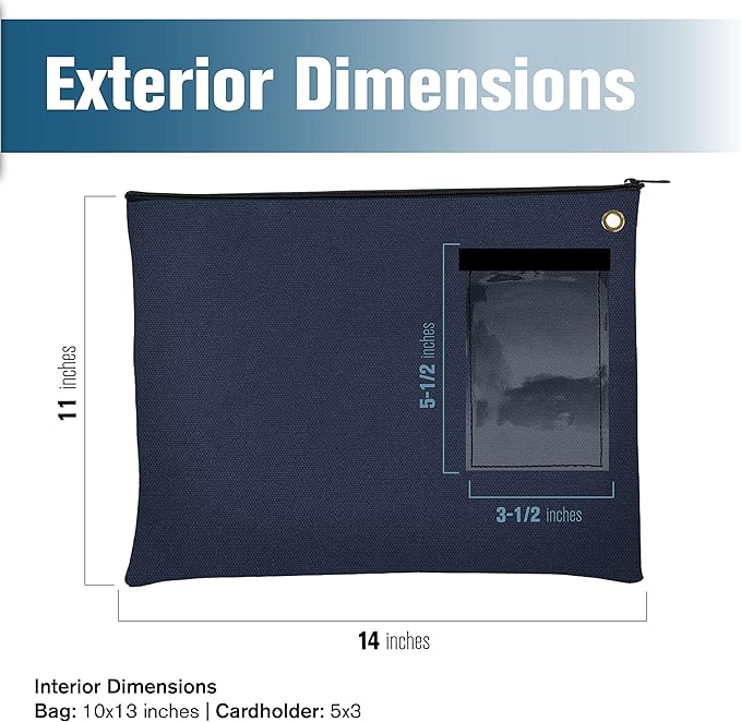 BankSupplies Canvas Interoffice Mailer, 14 oz. - 14W x 11H - Navy Blue - Transit Bag - Large Zipper Bag with Grommet - Use with Padlock or Zip Tie for Security - Interoffice Mail Bag