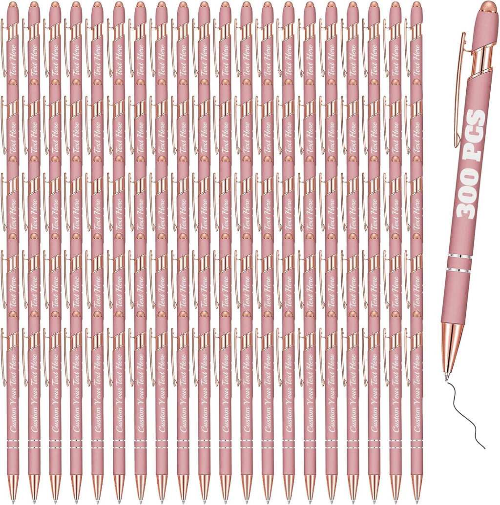 Personalized Pens Bulk 300 with Name Custom Engraving Ballpoint Pens with Stylus Tip Customized Smooth Writing Pens Personalized Gifts for Anniversary Birthday or Graduation(Gold Rose,Black Ink)