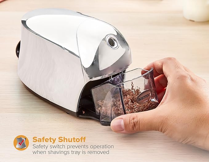 Bostitch Office QuietSharp Executive Heavy Duty Electric Pencil Sharpener for 65% Faster Sharpening and 6X Longer Cutter Life - Colored Pencil Compatible, Gold Chrome