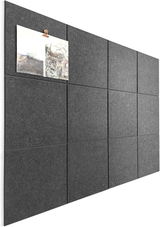 Black Cork Board 47"x35" - 12 Pack Felt Wall Tiles with Safe Removable Adhesive Tabs, Large Cork Board 48 x 36 inches Cork Board for Office Large Cork Boards for Walls 72 x 48 - Gray Black