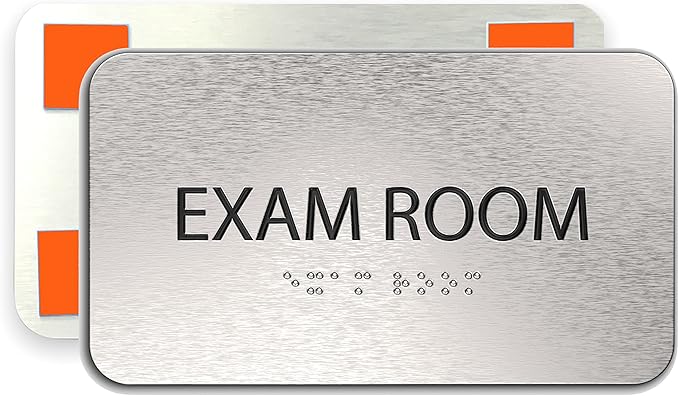 Exam Room Sign for Business - Medical Office Signs, Aluminum Brushed Silver, Tamper-Proof, Heavy Duty Mounting Tape, Easy Install, Office Décor, ADA Compliant, Grade 2 Braille (7”W x 4”H) ADASigns.org