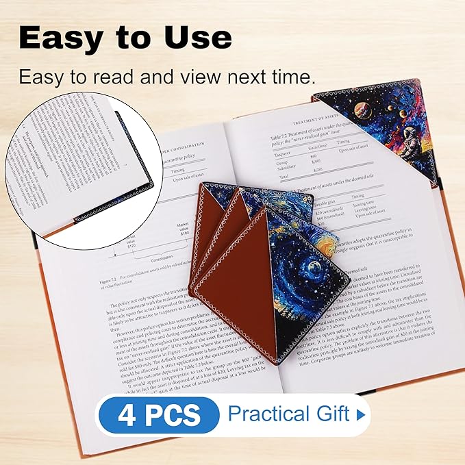 4 Pieces Leather Bookmarks, Cute Book Accessories for Reading Lovers, Page Markers for Women Men Kids Students Teachers Retirement Birthday Gift (Starry Night)