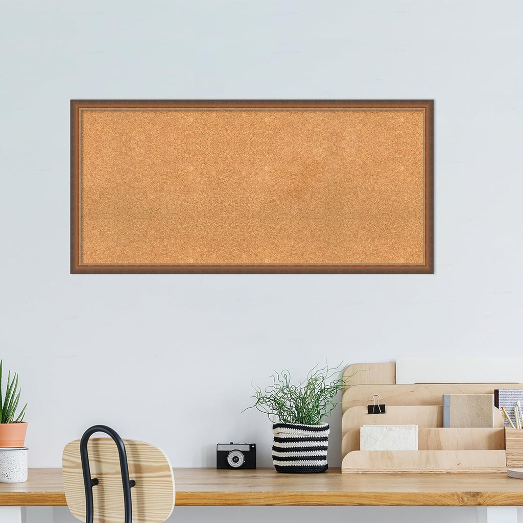 Amanti Art Natural Cork Board for Wall, 22x46 Vision Board with Bronze Frame, Oversize Corkboard Office Decor for Home Organization, Modern Corkboard Pinboard to Display Items for Home Organization