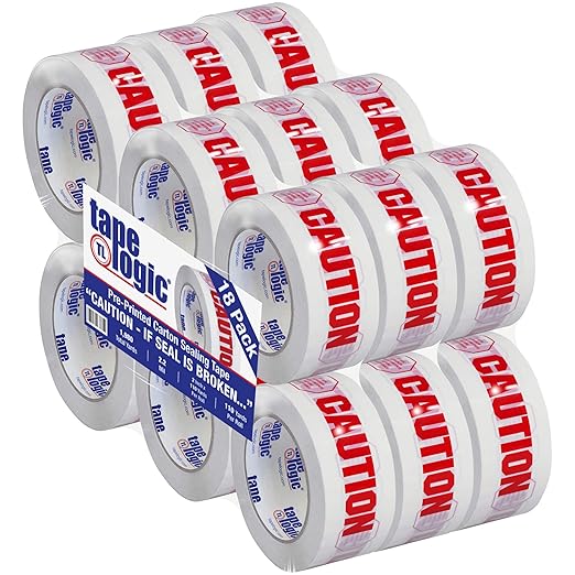 Aviditi Tape Logic 2 Inch x 110 Yard 2.2 Mil Red/White, Heavy Duty Packing Tape, "Caution - If Seal is Broken" 18 Pack, Perfect for Packing, Shipping, Moving, Home and Office