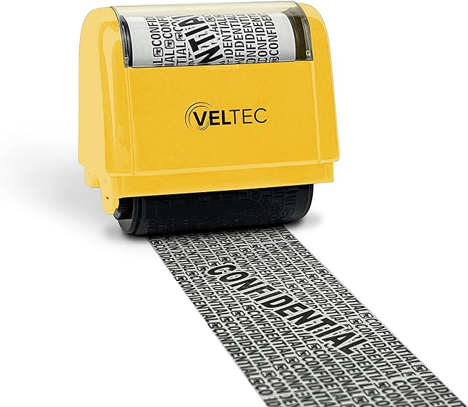 Veltec ID Protector Ink Roller - Identity Theft Protection Roller Stamp (Yellow, Stamp Only)