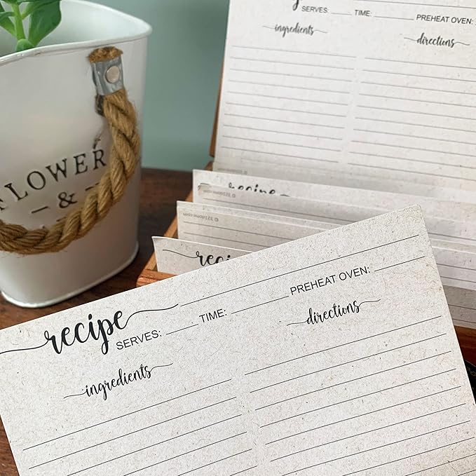 321Done Folding Recipe Cards (Set of 50) Folds to 3x5 from 6x5 - Rustic Kraft Tan Minimalist - Retro Vintage Luxury Double-Sided - Made in USA