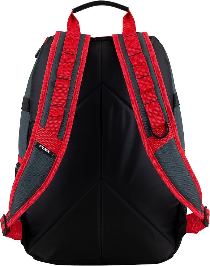 FUEL Hiking Backpack for Women Men Terra Sport, Travel, College, Gym, Work with Laptop Sleeve, Bungee, 18 Inches, Black Red Graphite