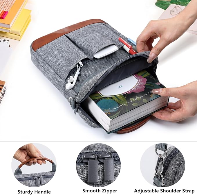 Book Sleeve with Zipper, Book Covers for Book Lovers, Multi-pocket Book Protector Cover with Shoulder Strap,Book Bag for Ipaad, kidle - Back To School Book Accessories