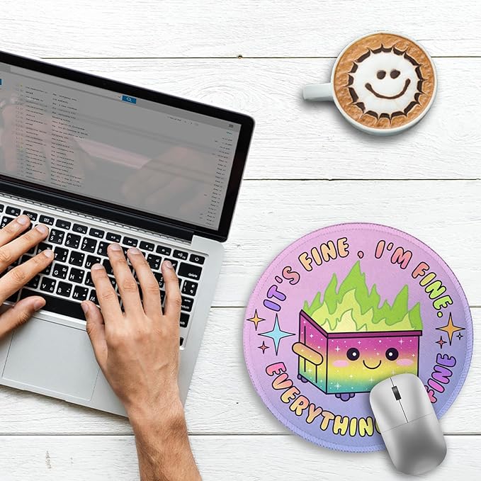 Gctriki Gradient Dumpster on Fire Mouse Pad, Cute Round Mouse Pads for Desk, Funny Purple Mousepad for Laptop Gaming, Stitched Edge Non-Slip Rubber Base, Cute Office Desk Accessories Decor for Women