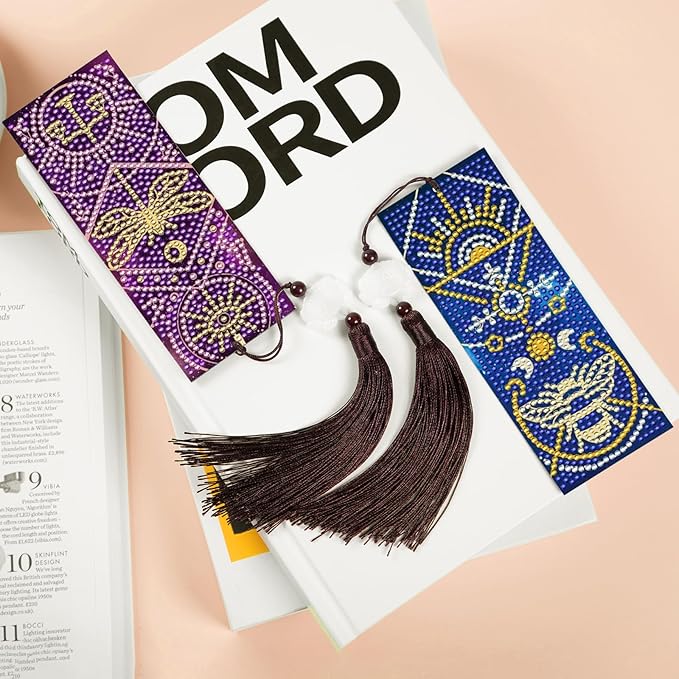 Anseal 5D Diamond Painting Bookmarks for Book Lovers, Rhinestone PU Leather Diamond Art Bookmark for Women Girls, Tassel Beaded Book Mark for Graduation Birthday Reading Present (Tarot)