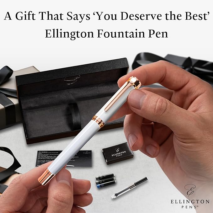 Luxury Fountain Pen Set- Fountain Pens for Writing - Smooth Extra Fine Nib - Includes Refillable Ink Converter, 3 Ink Cartridges [Black & Blue], Gift Box - Elegant Calligraphy