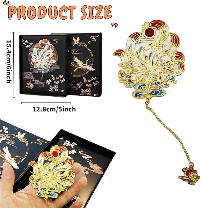 Nine-Tailed Fox Metal Bookmarks for Women Book Lovers Students Birthday Graduation Gifts Cute Metal Bookmark Book Marks with Gift Box Markers Accessories for Reading