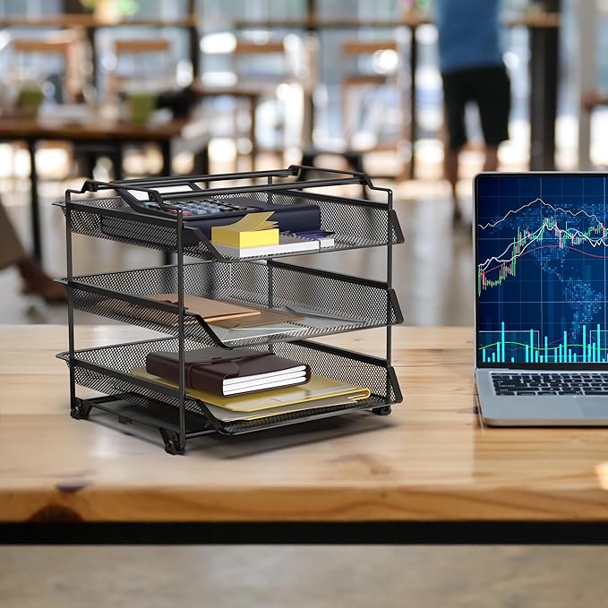 DecoBrothers Stackable Letter Tray Paper Organizer, 3 Tier, Black