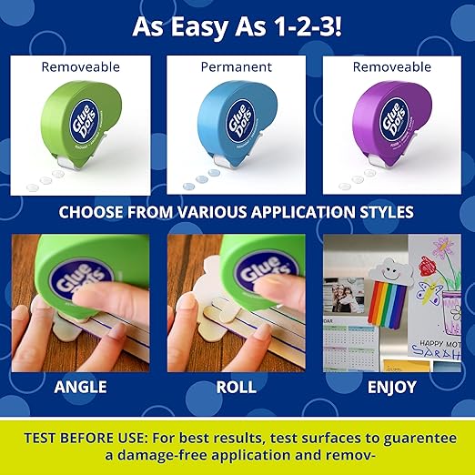 Glue Dots Dot N' Go Glue Dot Dispenser Project Pack with 200 Permanent, Poster, and Removable Double-Sided Adhesive Craft Dots Each, 3/8-Inch