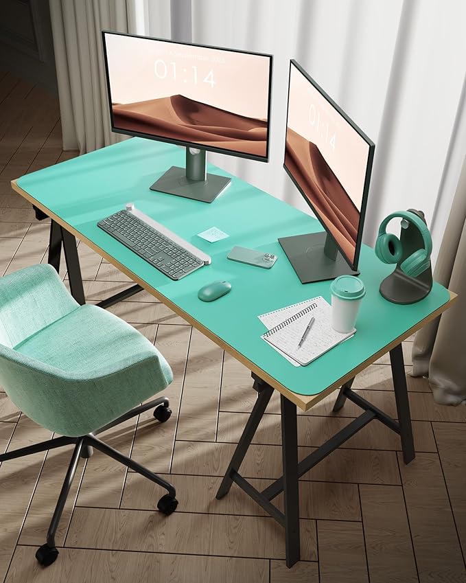 YSAGi Leather Desk Protector, Office Mat, Large Mouse Mat, Non-Slip PU Leather Blotter, Laptop Pad, Waterproof Writing Pad for Office and Home (Calamine Blue, 47.2" x 23.6")