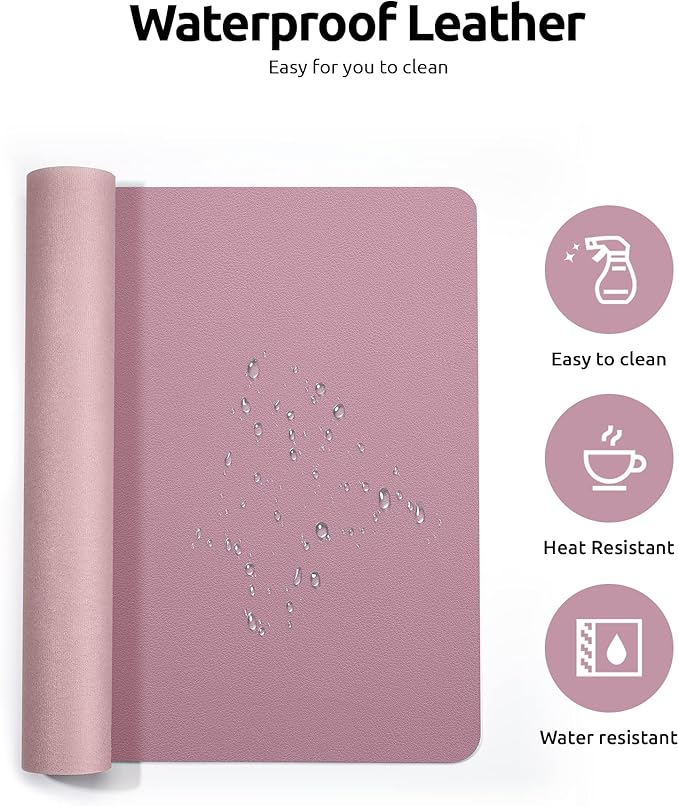 YSAGi Leather Desk Protector, Office Mat, Large Mouse Mat, Non-Slip PU Leather Blotter, Laptop Desk Pad, Waterproof Writing Pad for Office and Home (Pale Mauve, 23.6" x 13.8")