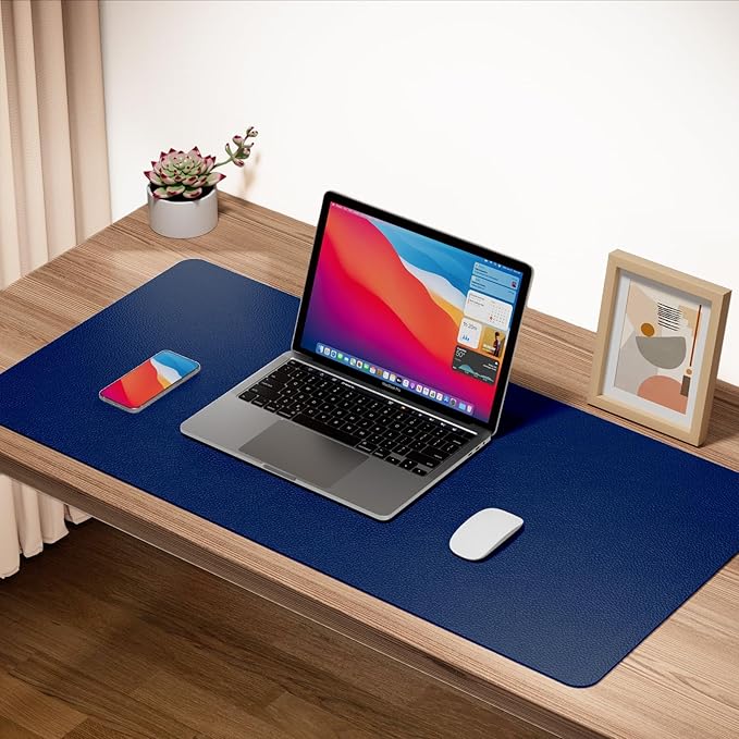 Boutilon Leather Desk Pad 30" x14",Non-Slip Mouse Pad,Office Desk Mat,Waterprooft PU Leather Desk Blotter,Desk Pad Protector,Desk Writing Pad for Home Office Decor (M-Navy)