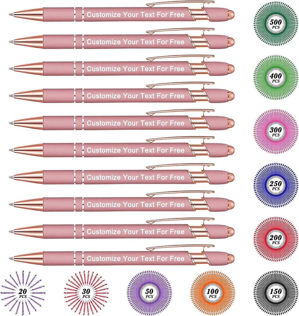 Max 500 Pcs Personalized Pens Bulk, Custom Pens with Free Engraving, Customized Stylus Tip Ballpoint Pen with Your Name Massage Text for School Office Business Graduation Anniversaries-10 Packs