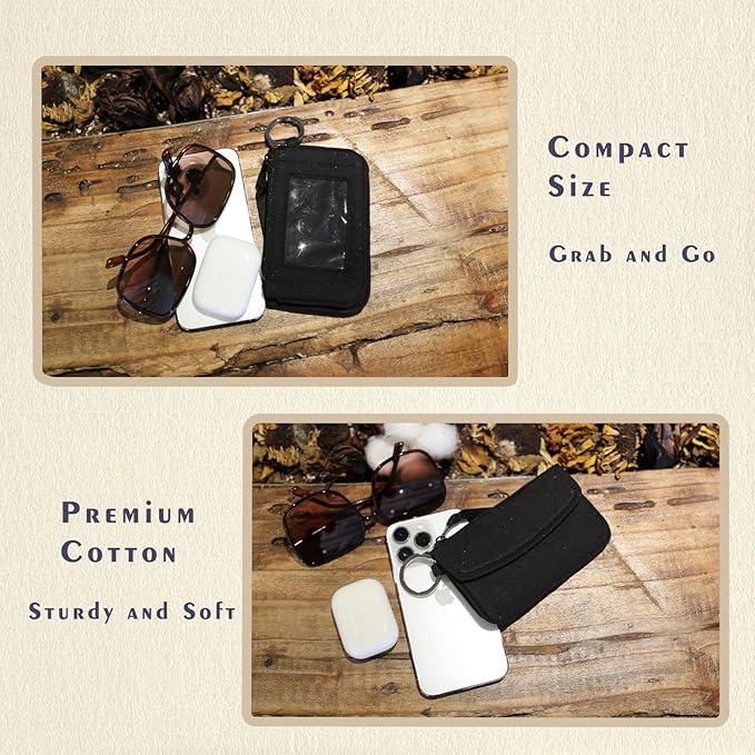 WONDERFUL FLOWER Card Holder, RFID Blocking, ID Holder with Lanyard for Men and Women, Dual Pockets, Badge Holder, Lanyard Wallet, Fabric Keychain ID Pouch, Black